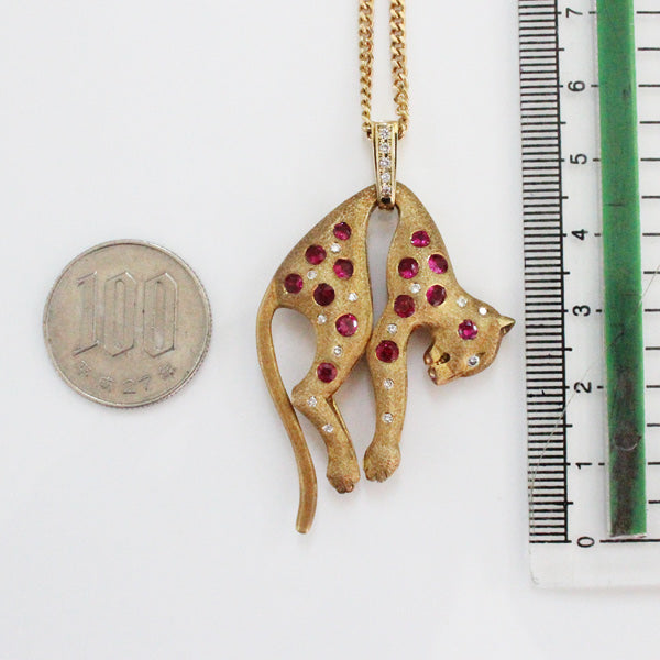 K18YG Yellow Gold Panther Necklace Ruby Diamond