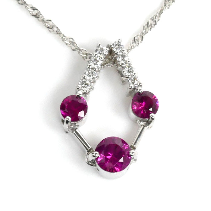 K18WG White Gold 2Way Necklace Ruby Diamond