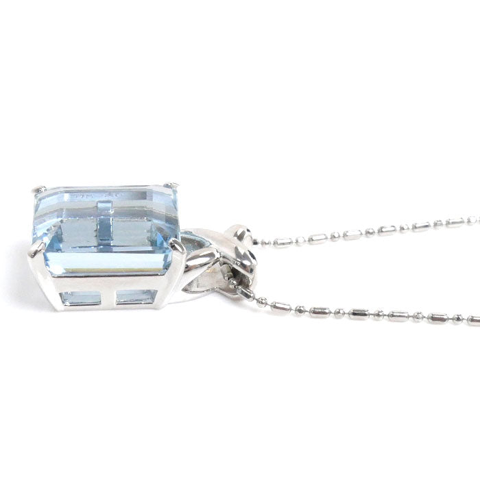 K18WG White Gold Pt850 Platinum Aquamarine Necklace