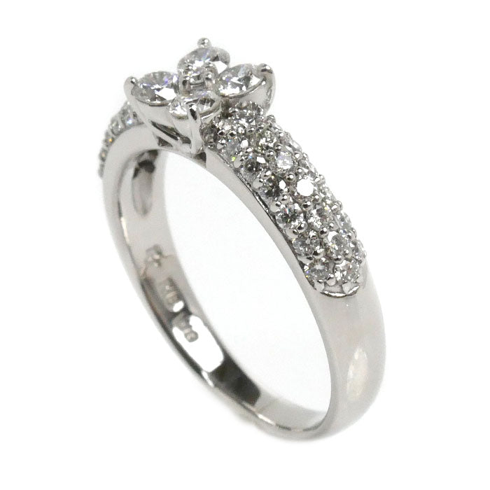 K18WG White Gold Diamond Flower Ring