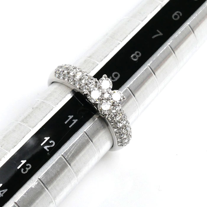 K18WG White Gold Diamond Flower Ring