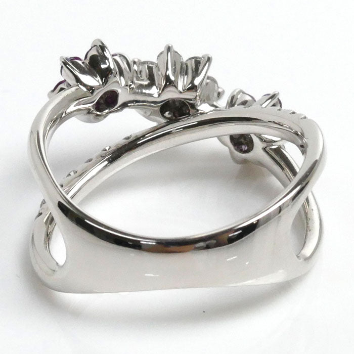 K18WG White Gold Diamond Flower Ring