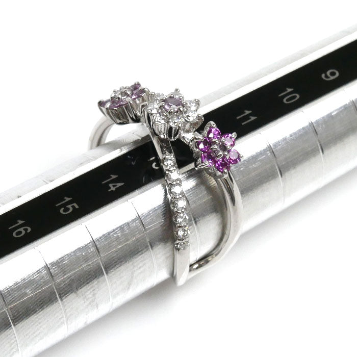 K18WG White Gold Diamond Flower Ring