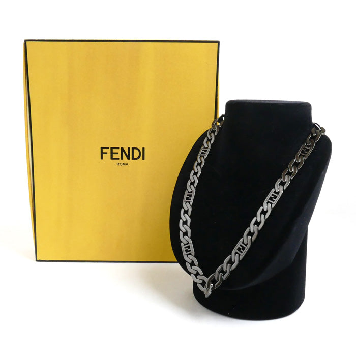 Fendi Metal FF Logo Zucca Chain Necklace