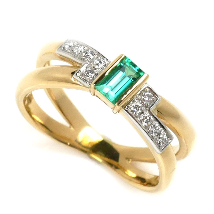 LANCEL K18YG Gold Pt900 Platinum Emerald Diamond Ring