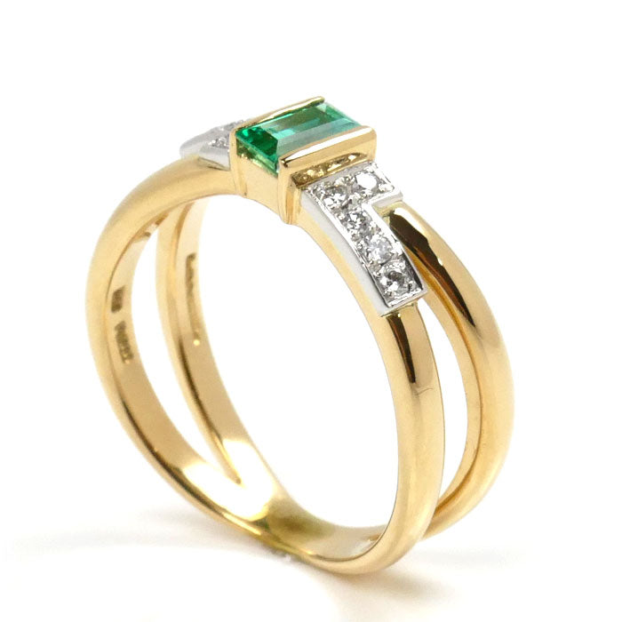 LANCEL K18YG Gold Pt900 Platinum Emerald Diamond Ring