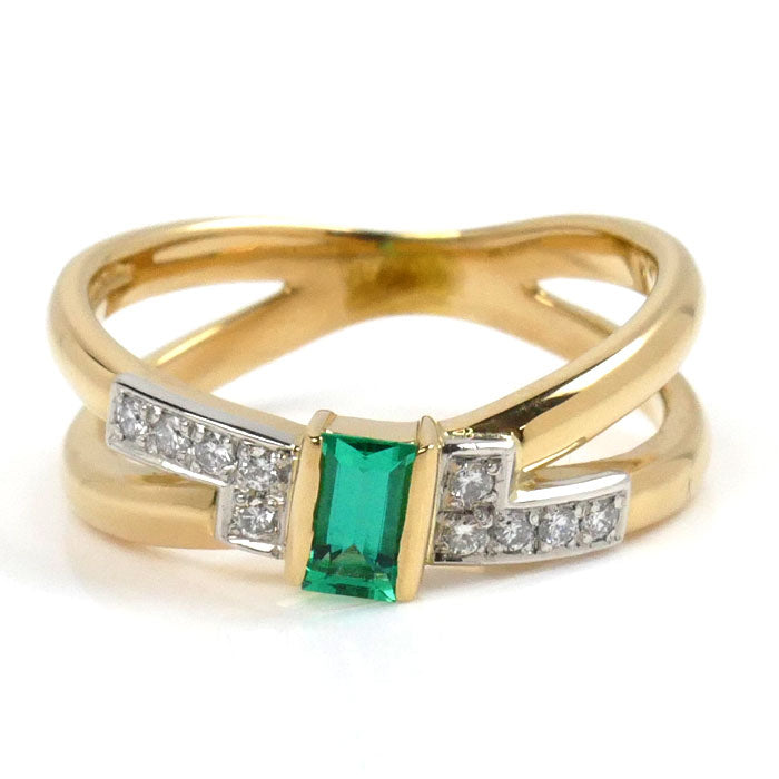 LANCEL K18YG Gold Pt900 Platinum Emerald Diamond Ring