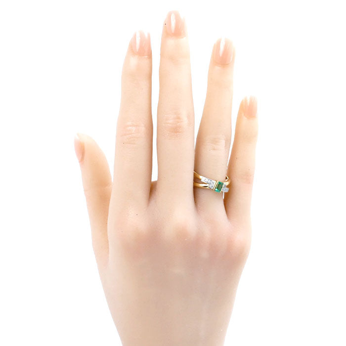 LANCEL K18YG Gold Pt900 Platinum Emerald Diamond Ring