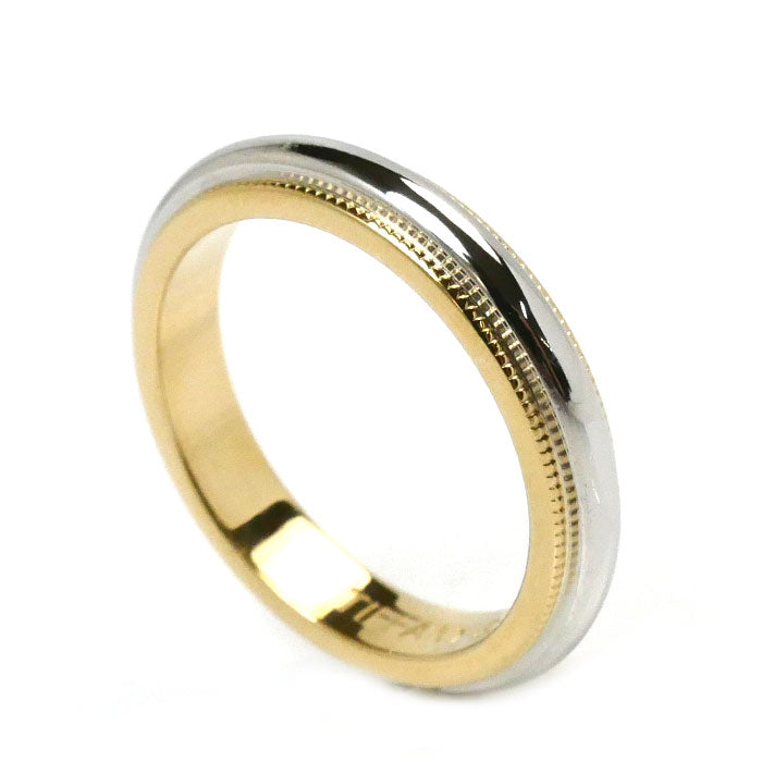 Tiffany & Co K18YG Yellow Gold Pt950 Platinum Milgrain Ring