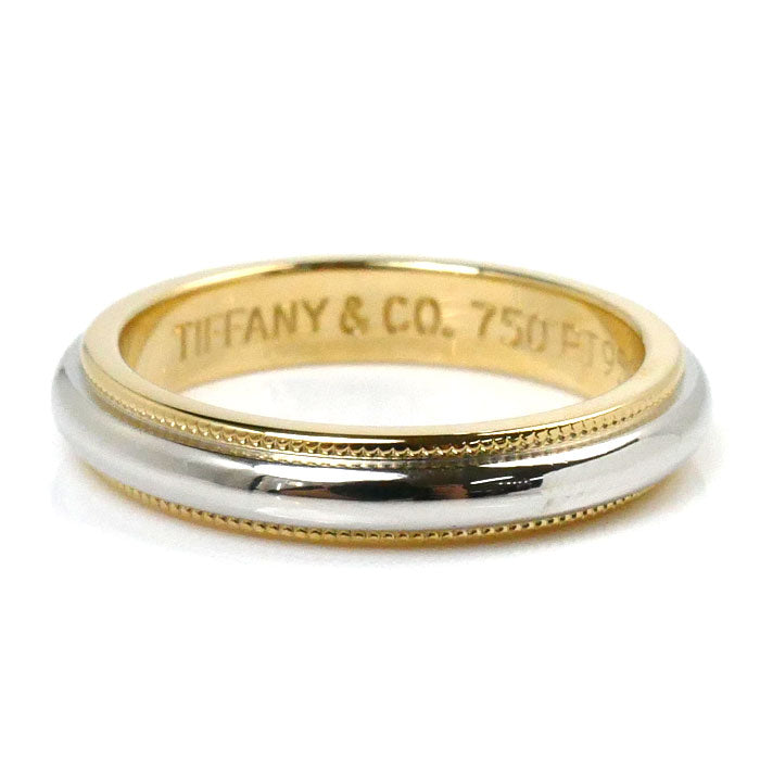 Tiffany & Co K18YG Yellow Gold Pt950 Platinum Milgrain Ring