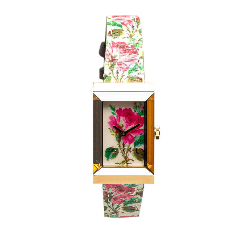 Gucci G-Frame Floral Quartz Watch YA147406 Stainless Steel Leather