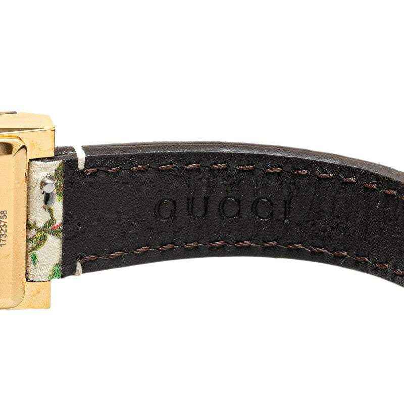 Gucci G-Frame Floral Quartz Watch YA147406 Stainless Steel Leather