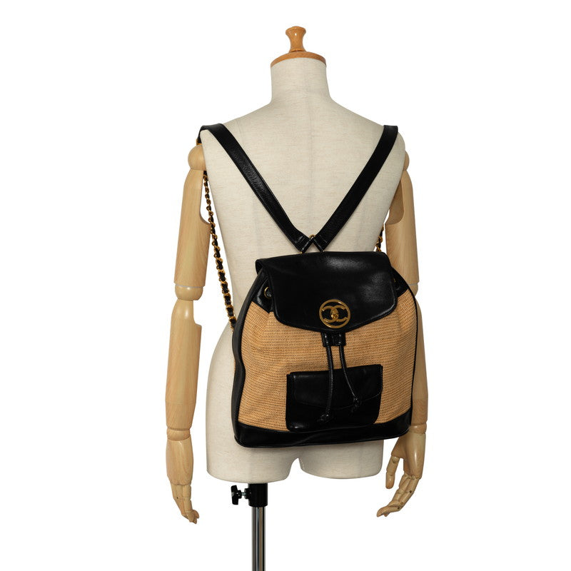 Chanel Coco Mark Raffia Leather Backpack