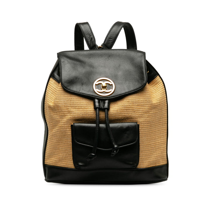 Chanel Coco Mark Raffia Leather Backpack