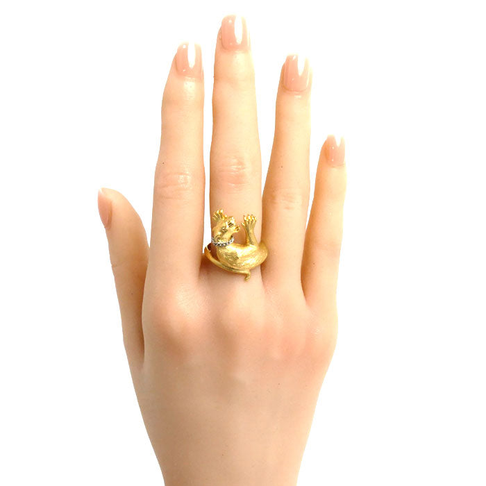 K18YG Yellow Gold Diamond Panther Ring