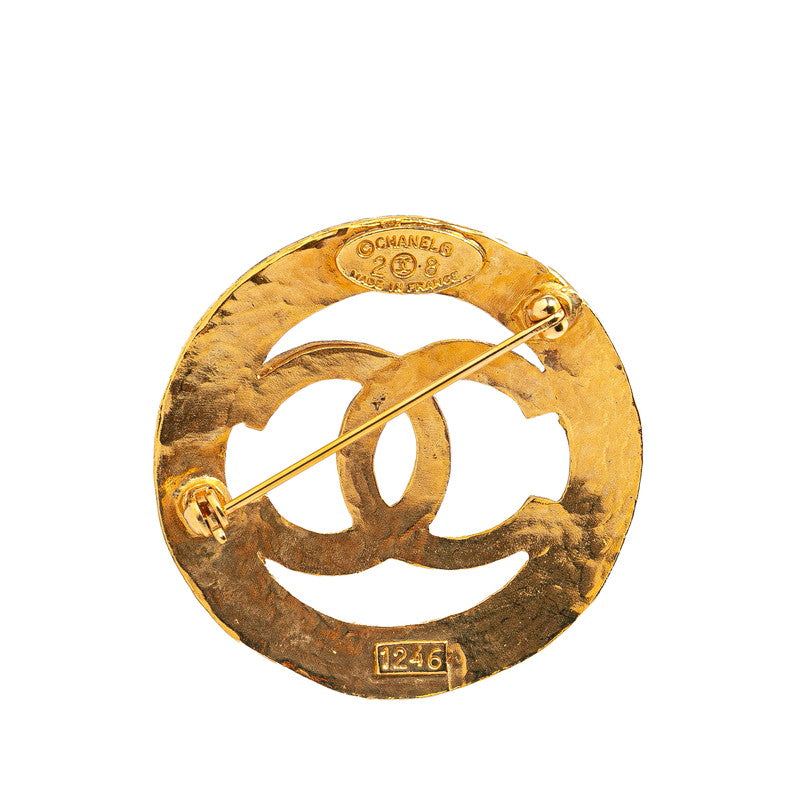 Chanel Vintage Round Coco Mark Brooch Gold Plated