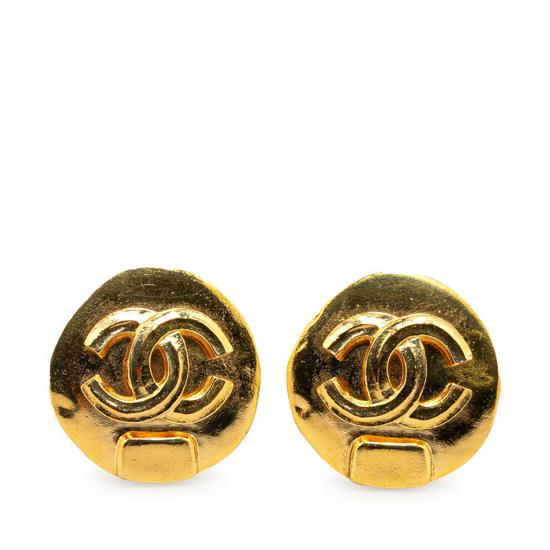 Chanel Vintage Round Coco Mark Earrings Gold Plated