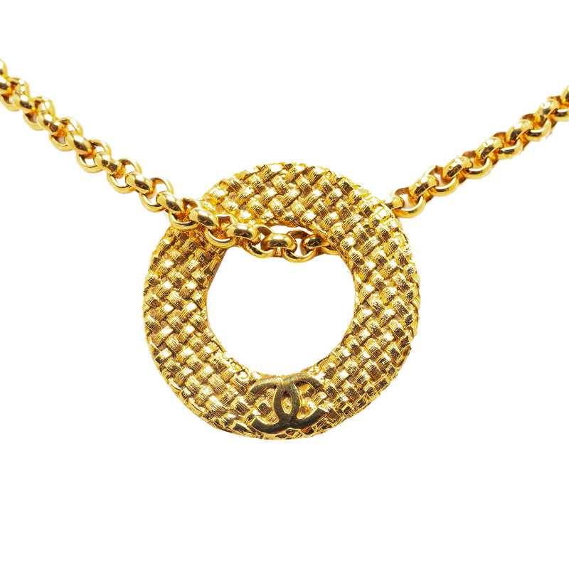 Chanel Vintage Coco Mark Chain Circle Pendant Necklace Gold Plated