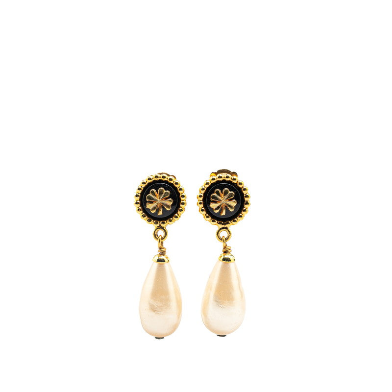 Chanel Clover Swing Earrings Gold Black