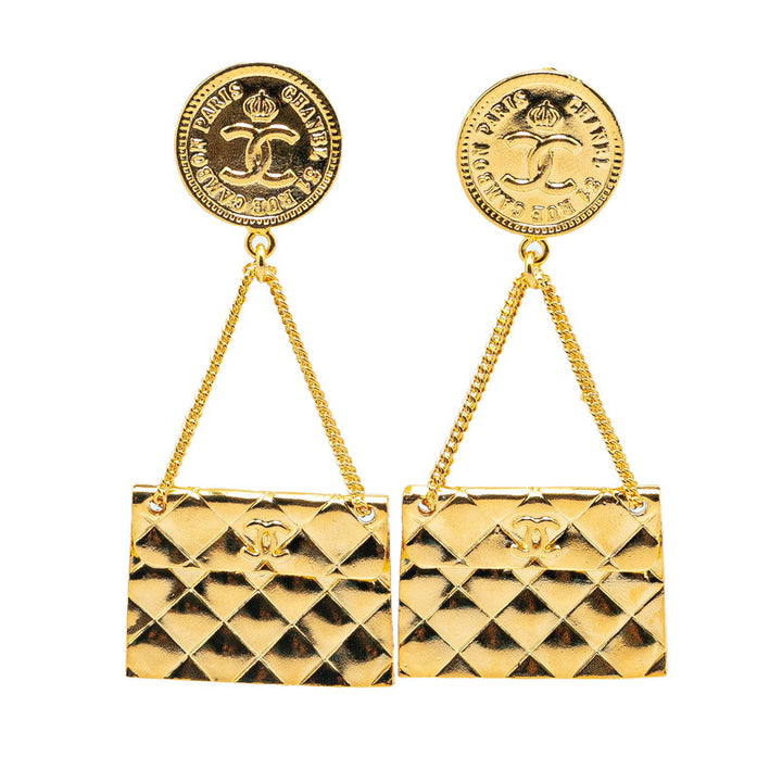 Chanel Coco Mark Matelasse Earrings Gold