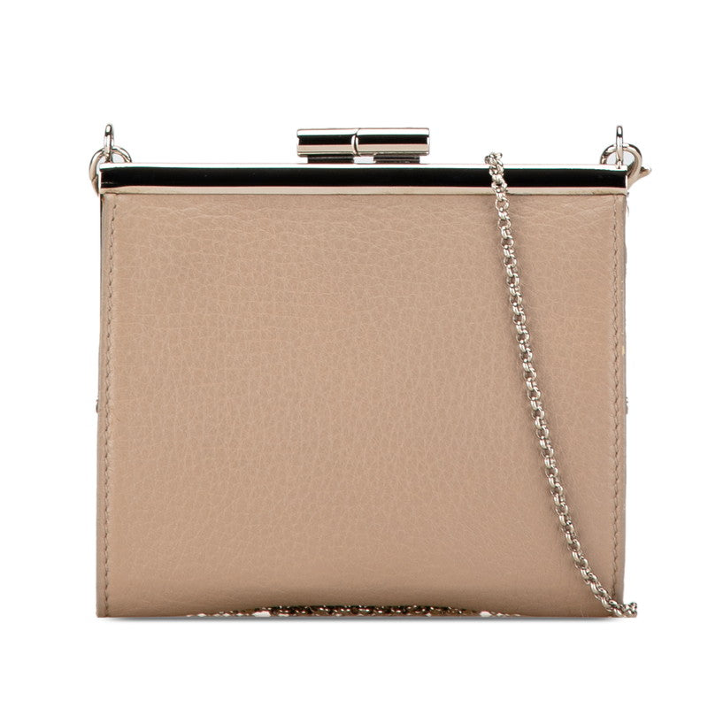 Bvlgari Leather Chain Shoulder Wallet Beige