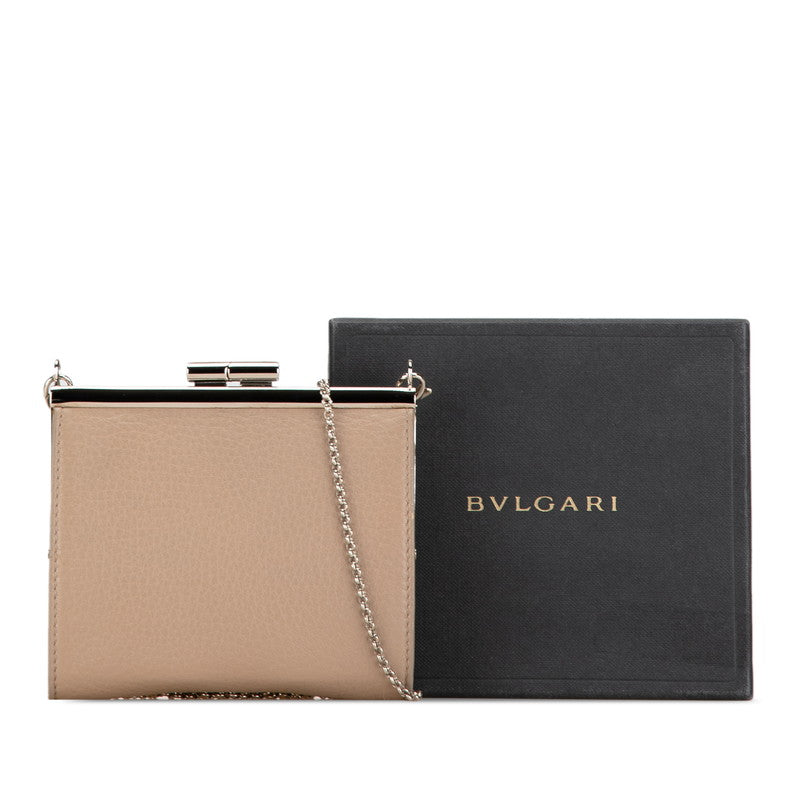 Bvlgari Leather Chain Shoulder Wallet Beige