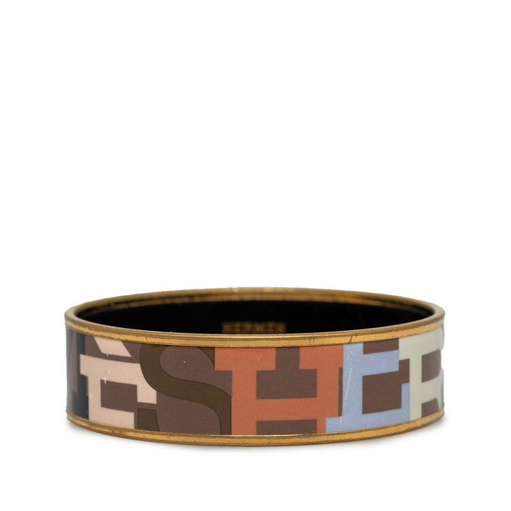 Hermes Enamel GM Logo Bangle Gold Brown Multicolor