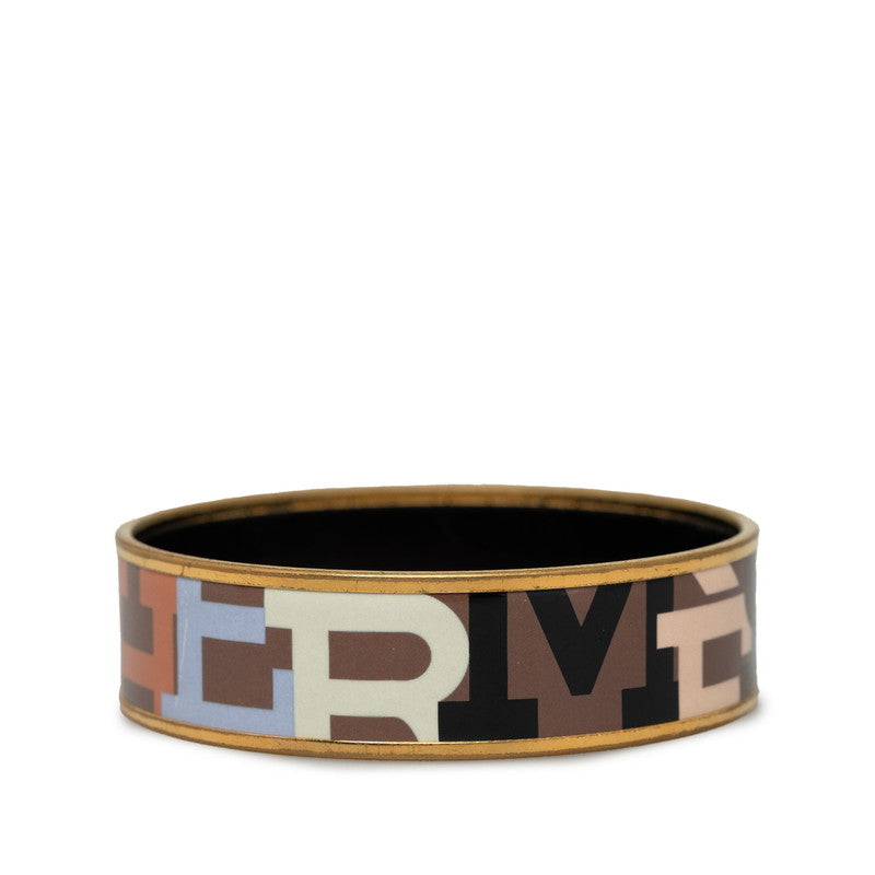 Hermes Enamel GM Logo Bangle Gold Brown Multicolor in Great Condition