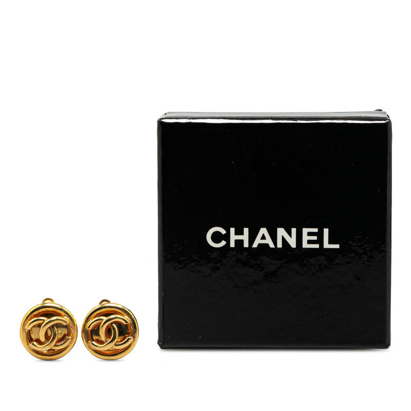 Chanel Vintage Coco Mark Round Earrings Gold