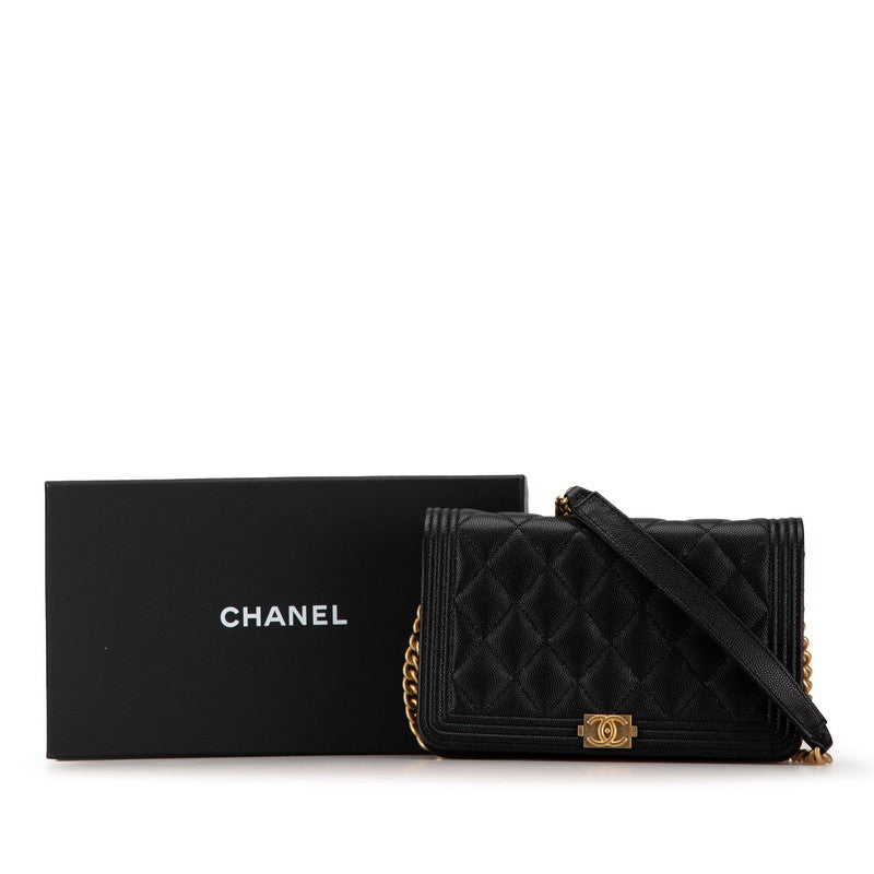 Chanel Boy Caviar Chain Wallet Black