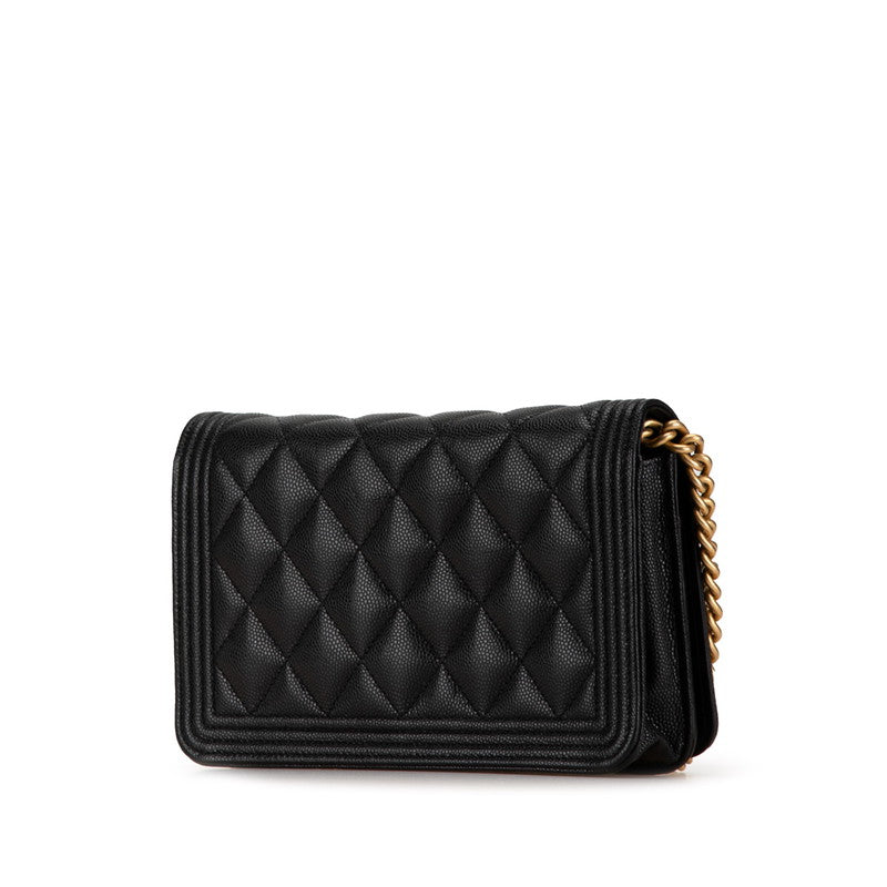 Chanel Boy Caviar Chain Wallet Black