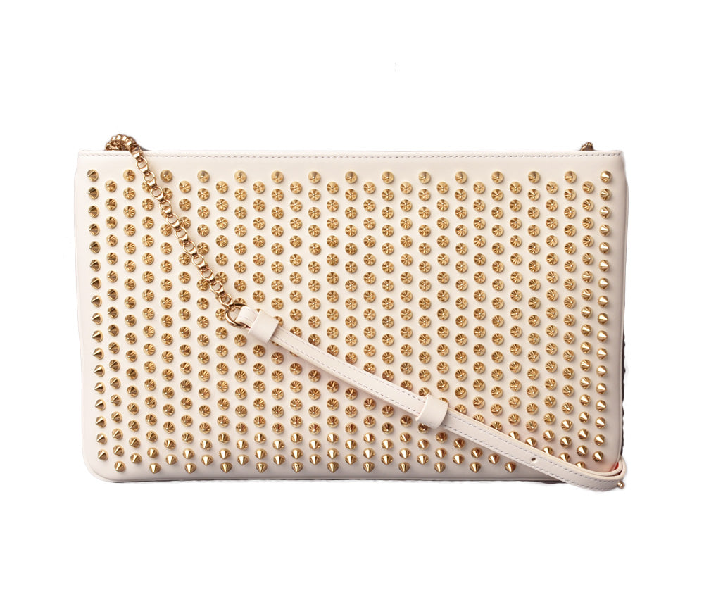 Christian Louboutin Loubiclutch Calf Leather Clutch/Shoulder Bag White/Gold in Pristine Condition