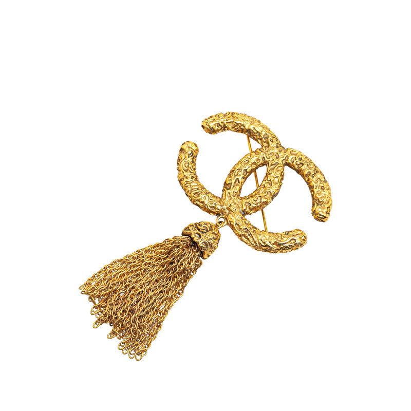 Chanel Vintage Coco Mark Fringe Brooch Gold