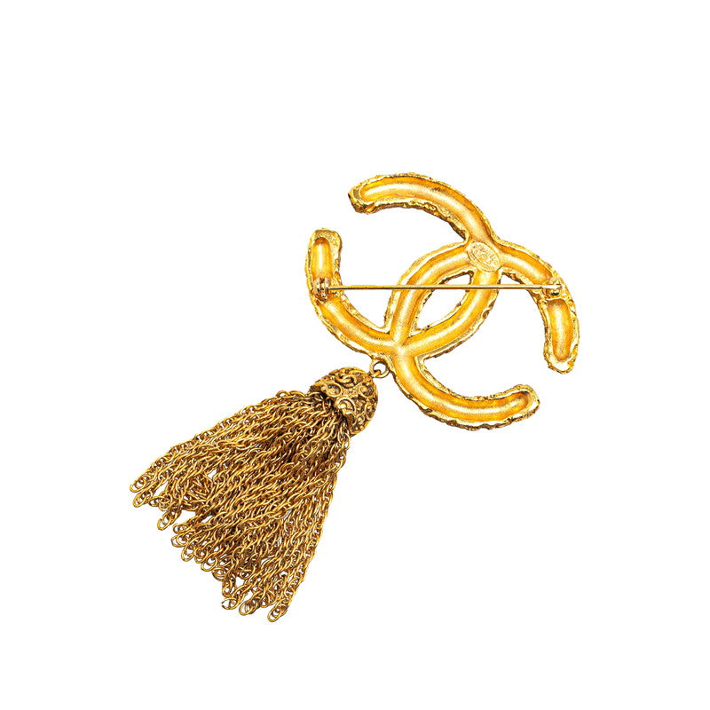 Chanel Vintage Coco Mark Fringe Brooch Gold