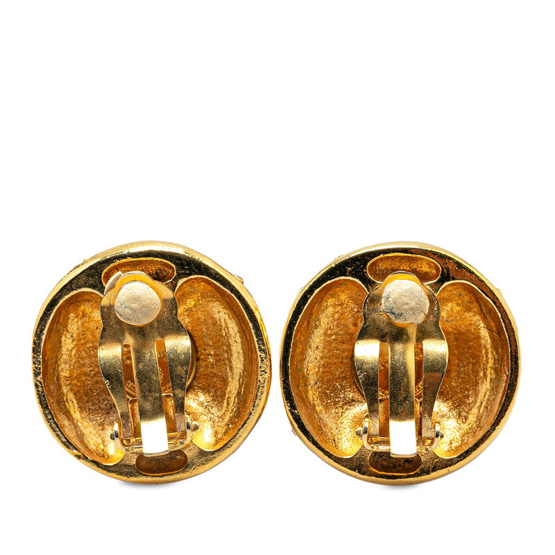 Chanel Vintage Coco Mark Rhinestone Earrings Gold Plated in Very Good Condition