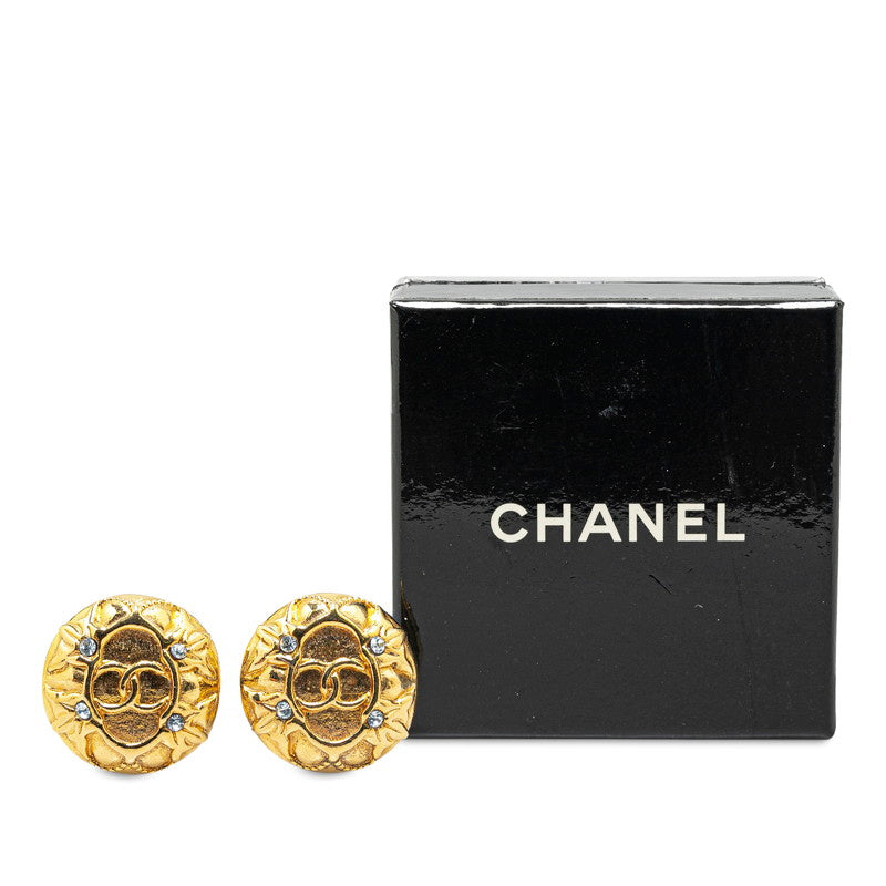 Chanel Vintage Coco Mark Rhinestone Earrings Gold Plated in Very Good Condition