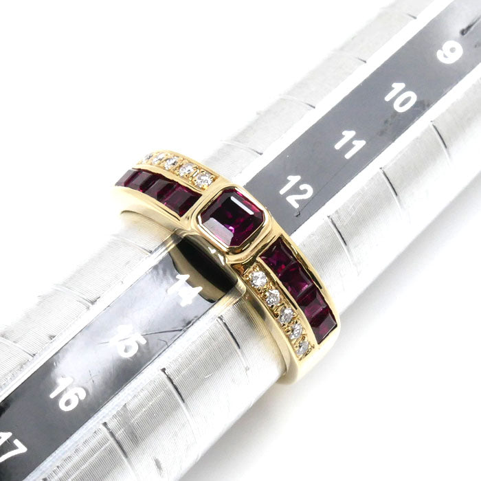 K18YG Yellow Gold Ruby Diamond Ring