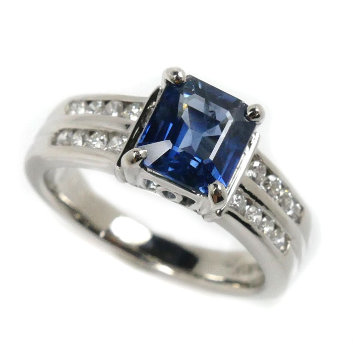 Pt900 Platinum Ring Diamond Sapphire