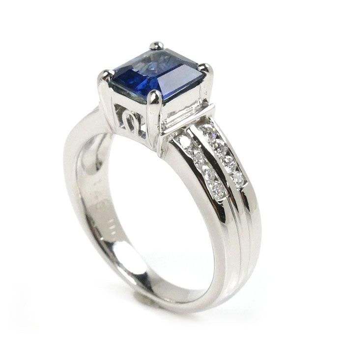 Pt900 Platinum Ring Diamond Sapphire