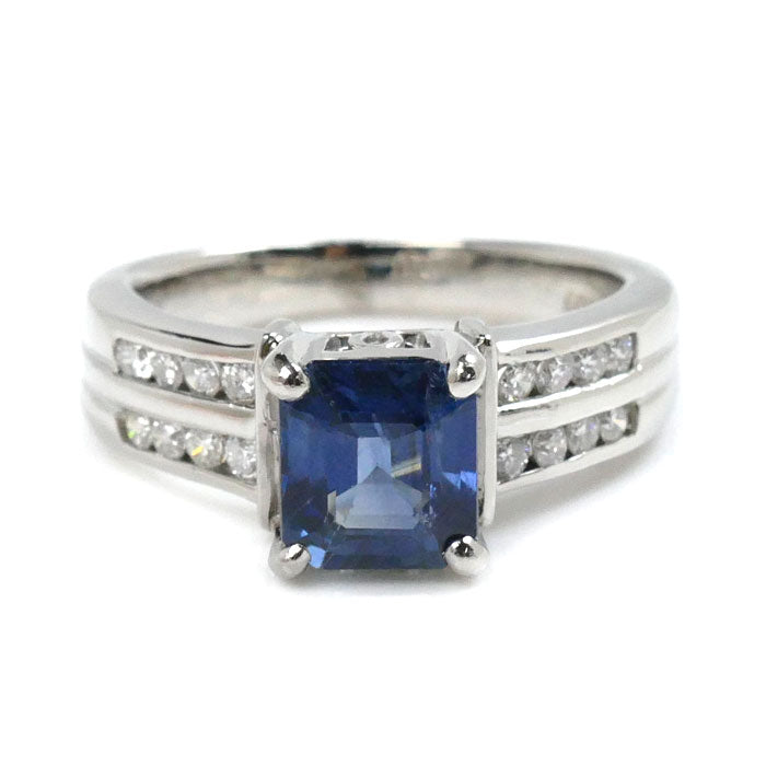 Pt900 Platinum Ring Diamond Sapphire