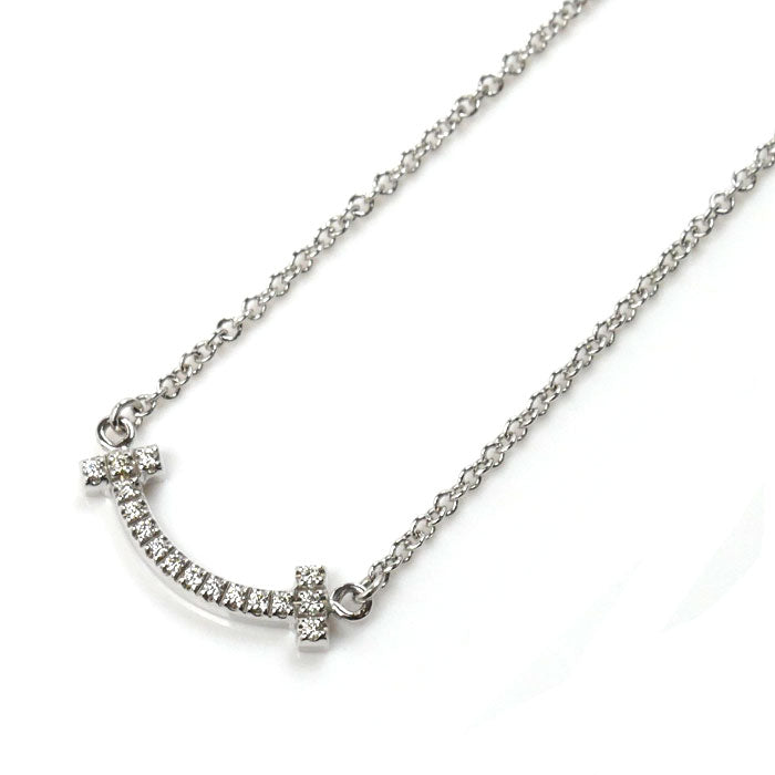 Tiffany & Co White Gold Diamond T Smile Necklace