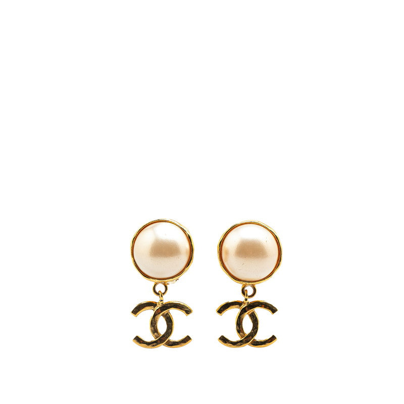 Chanel Vintage Coco Mark Faux Pearl Earrings