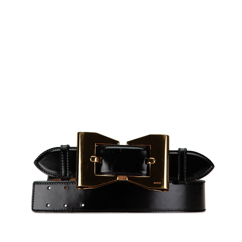 Gucci Ribbon Buckle Leather Belt Black Gold