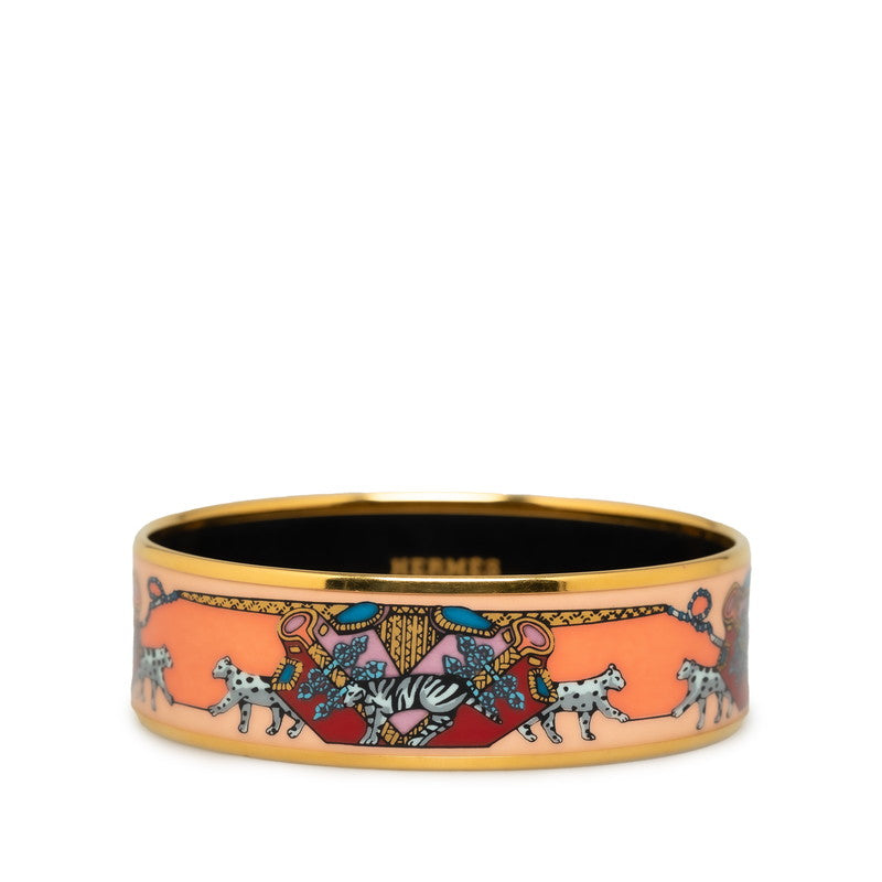 Hermes Enamel GM Bangle with Tiger and Leopard Design in Great Condition