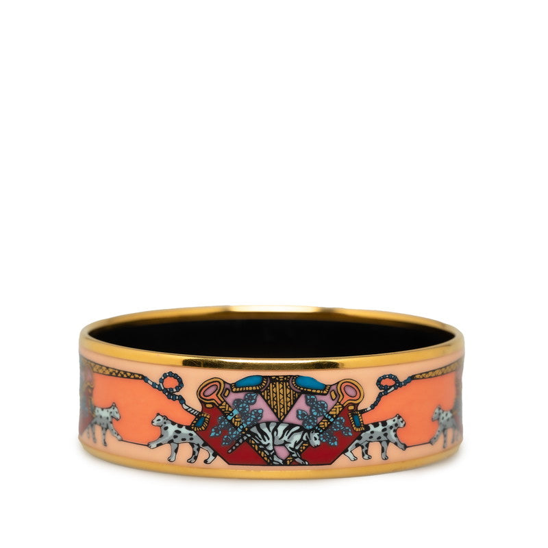 Hermes Enamel GM Bangle with Tiger and Leopard Design in Great Condition