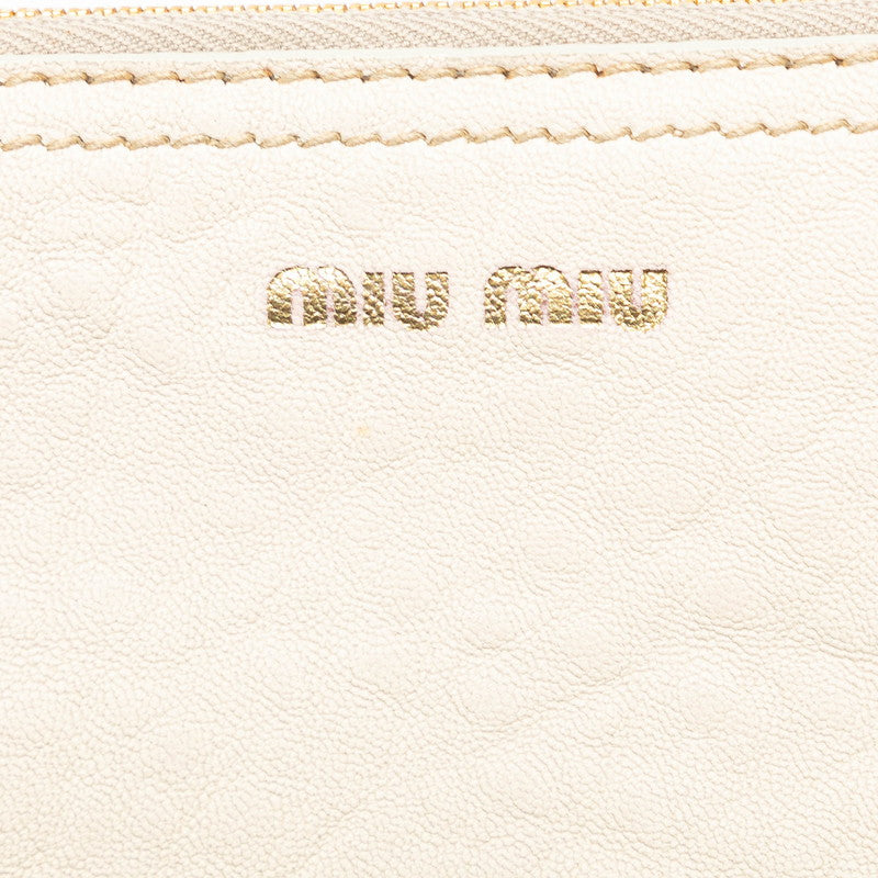 Miu Miu Flower Motif Straw Leather Tote Bag