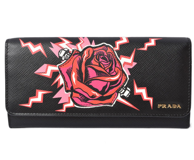 Prada Saffiano Long Wallet 1MH132 Patchwork Rose Motif