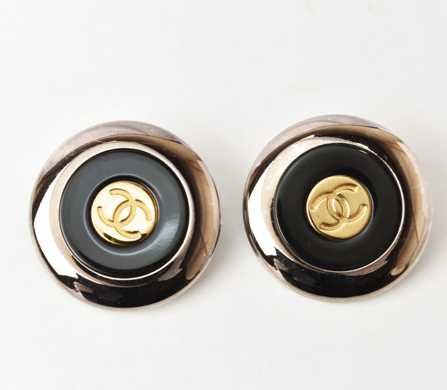 Chanel Vintage Earrings Coco Mark Circle Gold/Black/Silver in Great Condition