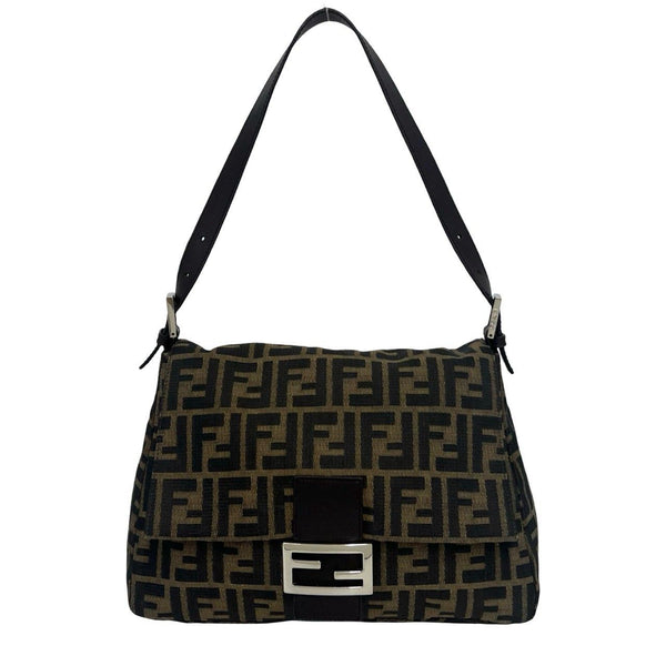 Fendi Mamma Baguette Canvas Leather Shoulder Bag