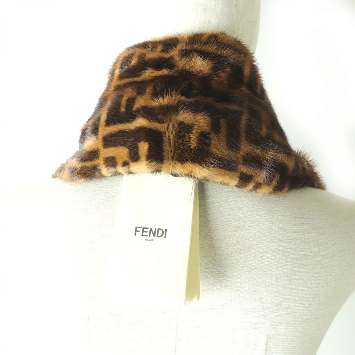 Fendi Hooded Mink Scarf Zucca Pattern